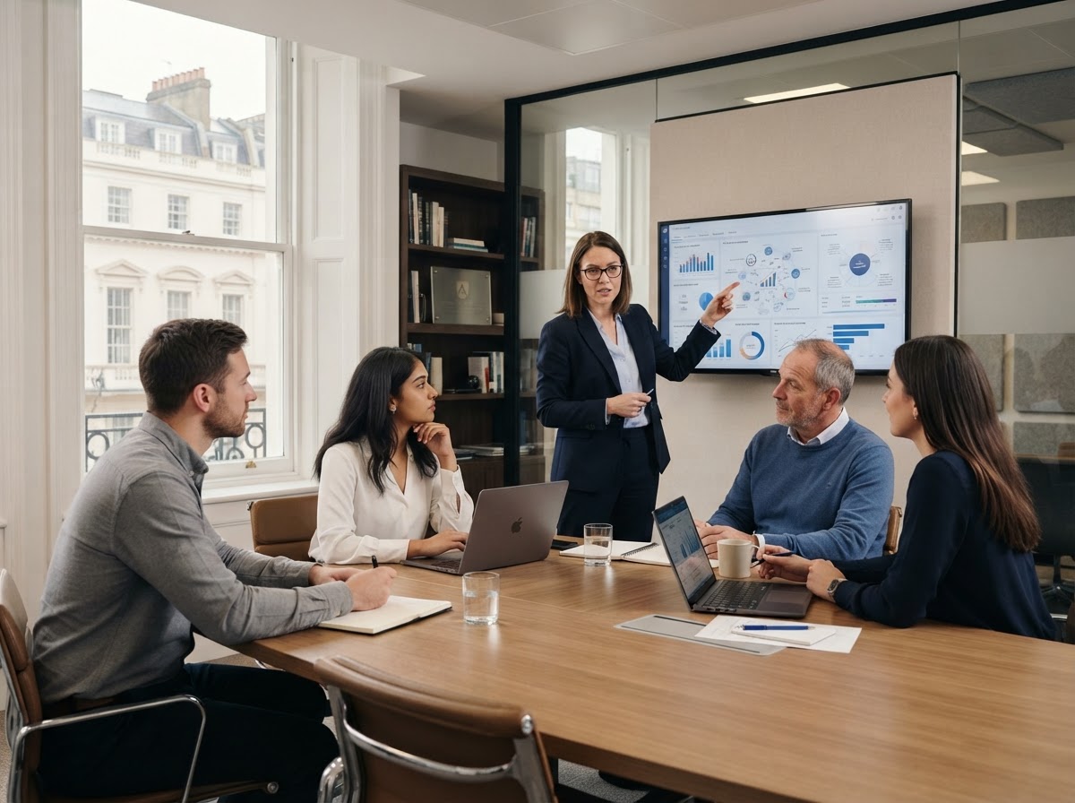 Aguila Capitorio analyst reviewing AI-generated risk data and recommendations on a trading workstation
